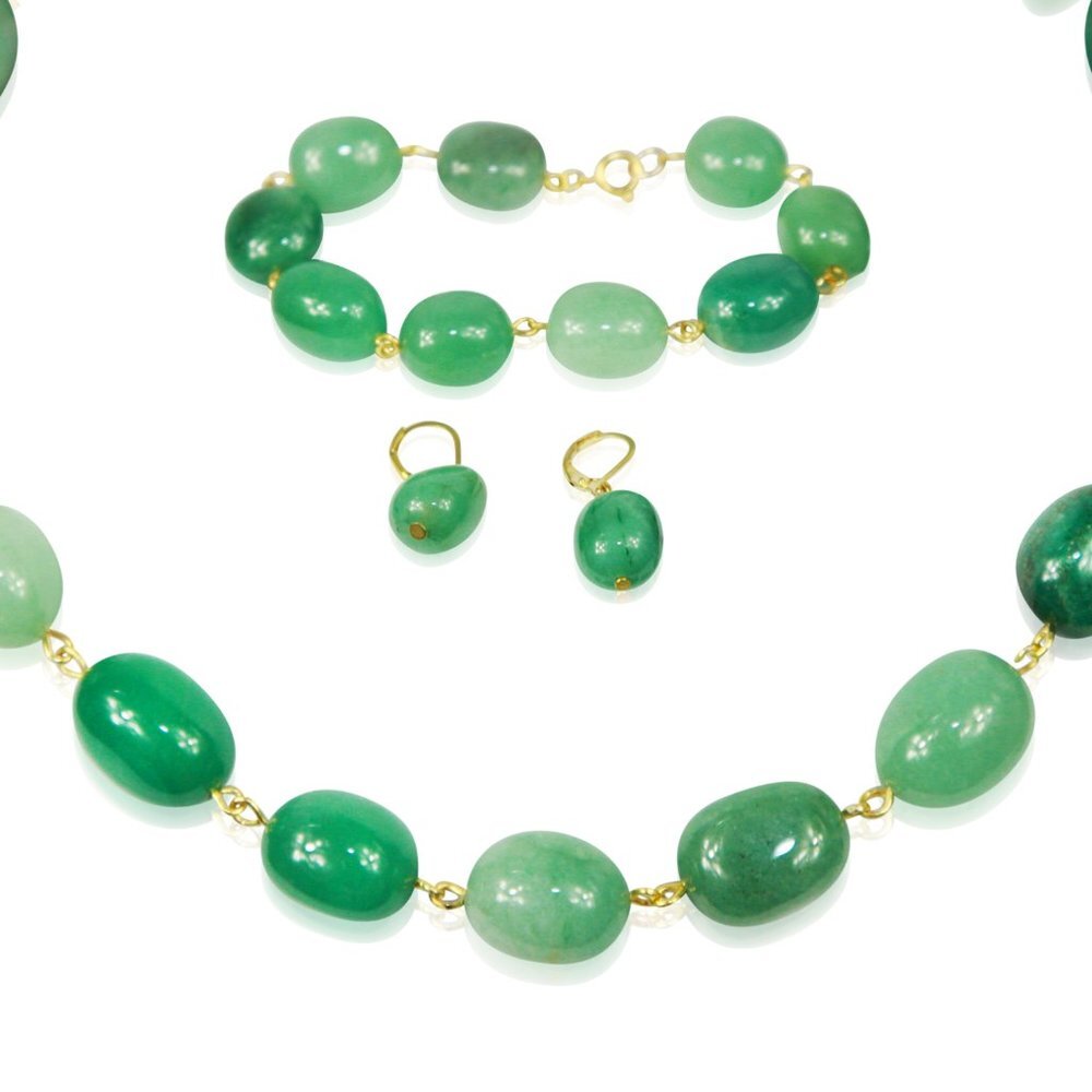 Green Jade Bead Necklace and Earring Set - Women Jewelry Necklaces